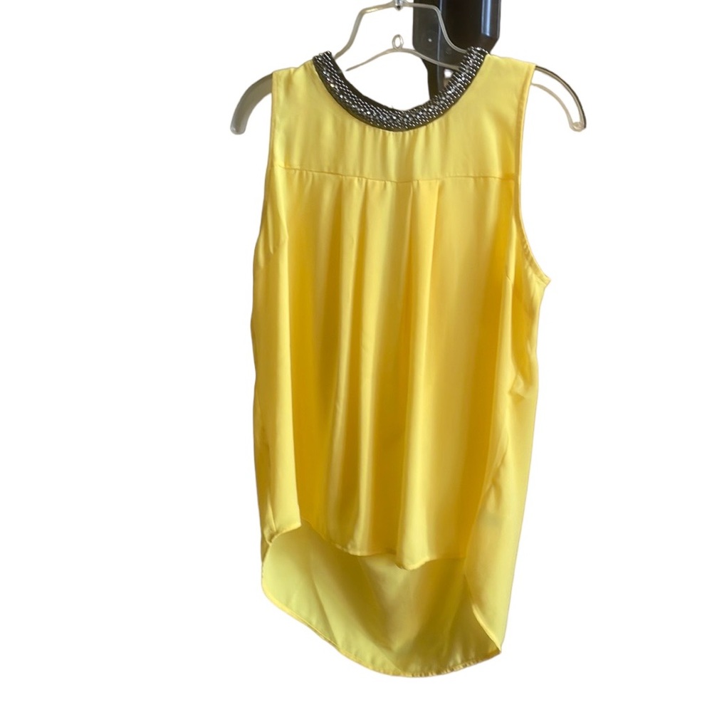 Gibson Latimer Flowy Sleeveless Blouse W/ Studs & Stones Bright Yellow Size Med